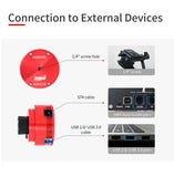 ASI664MC connections: 1/4-20 tripod hole, ST4 guide port and USB 3.0 port